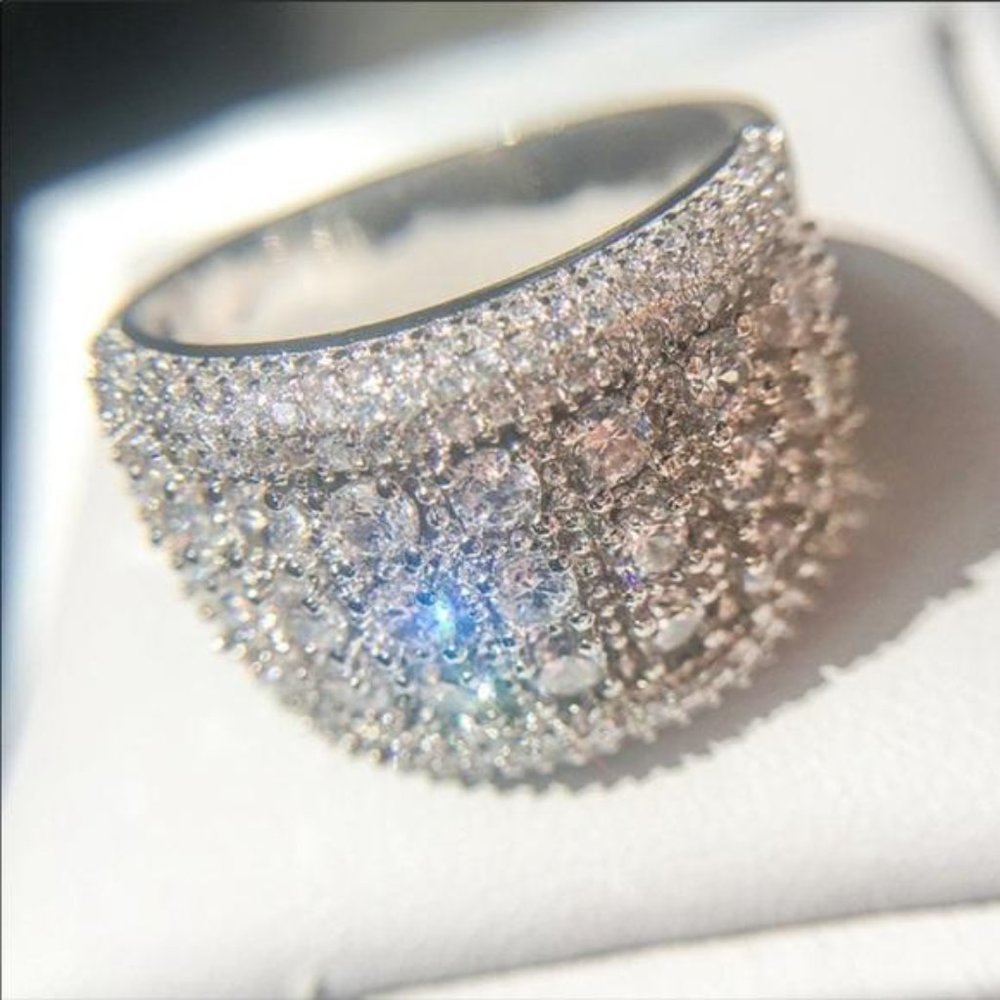 NEW Silver Round Diamond Pave Wide Band Ring - Picture 4 of 8